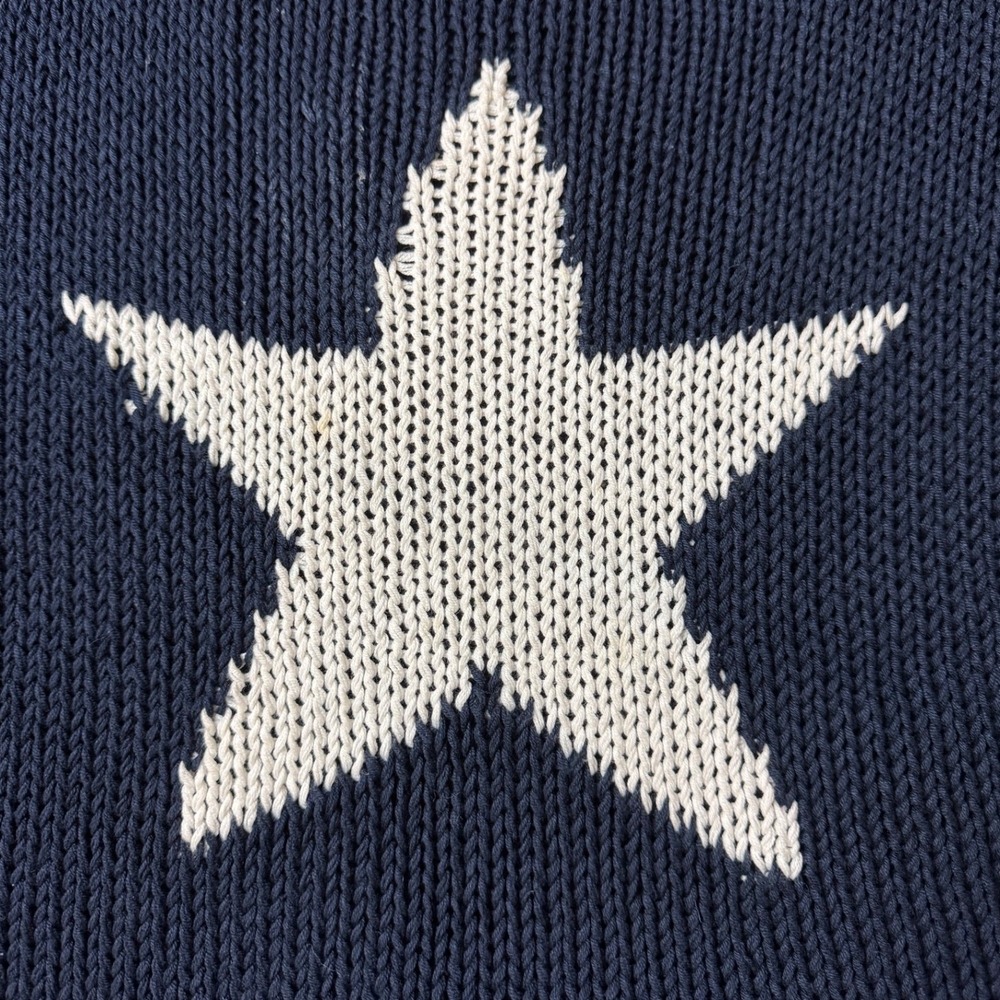 Wooden Ships Paola Buendia Navy Blue Star Knit Sweater Womens M/L Cropped Scoop - Picture 9 of 10